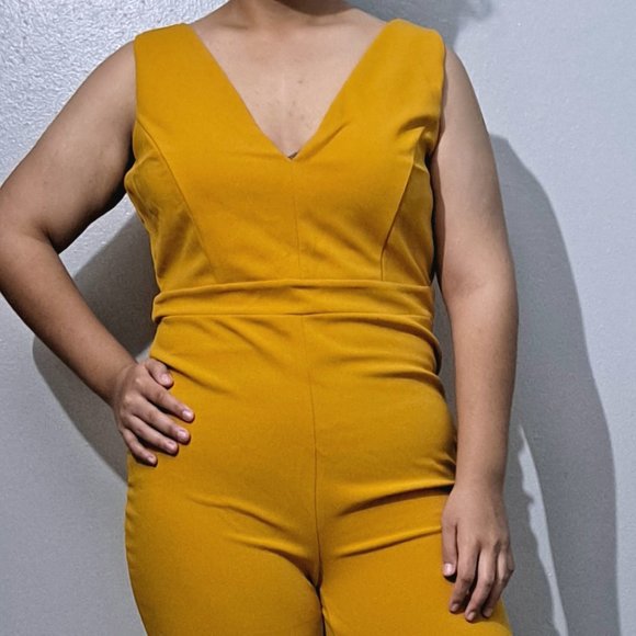 Yellow Mustard Sleeveless Women’s Jumpsuit – Plus – 1X, 2X & 3X - Picture 3 of 9